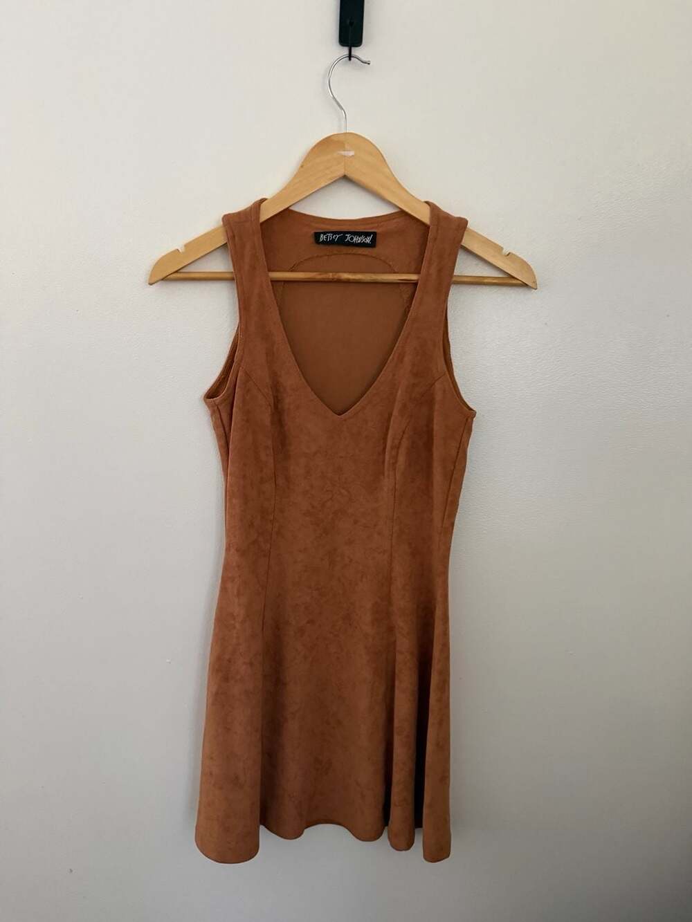 Betsey Johnson Sleeveless Faux Suede Mini Dress USA made sz S